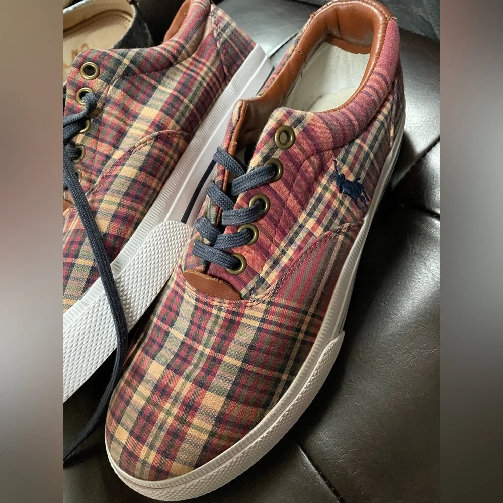 Polo by Ralph Lauren Plaid Sneakers - Burgundy and Navy - Picture 3 of 5